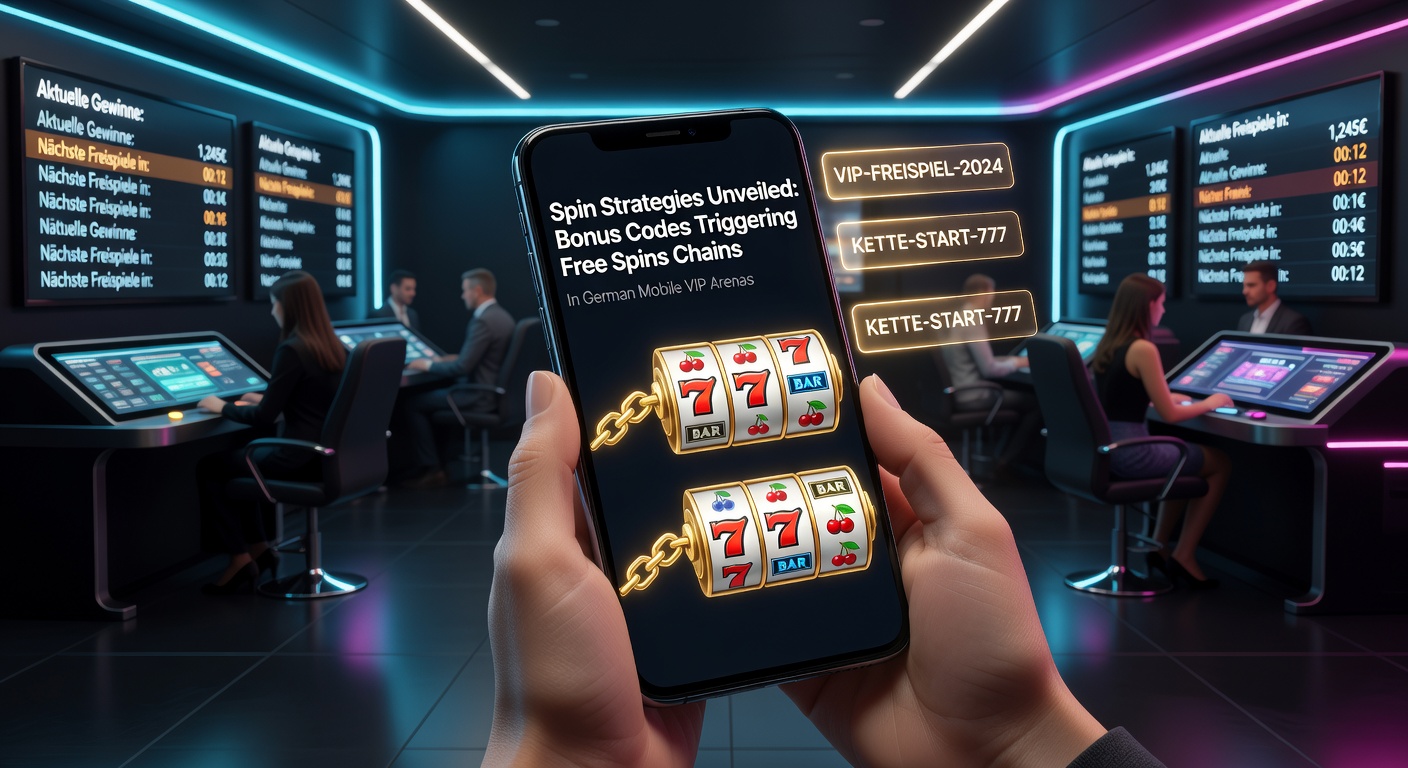 Smartphone mit leuchtenden Free-Spins-Symbolen in einem VIP-Mobile-Casino-Interface, das Kettenreaktionen von Boni darstellt