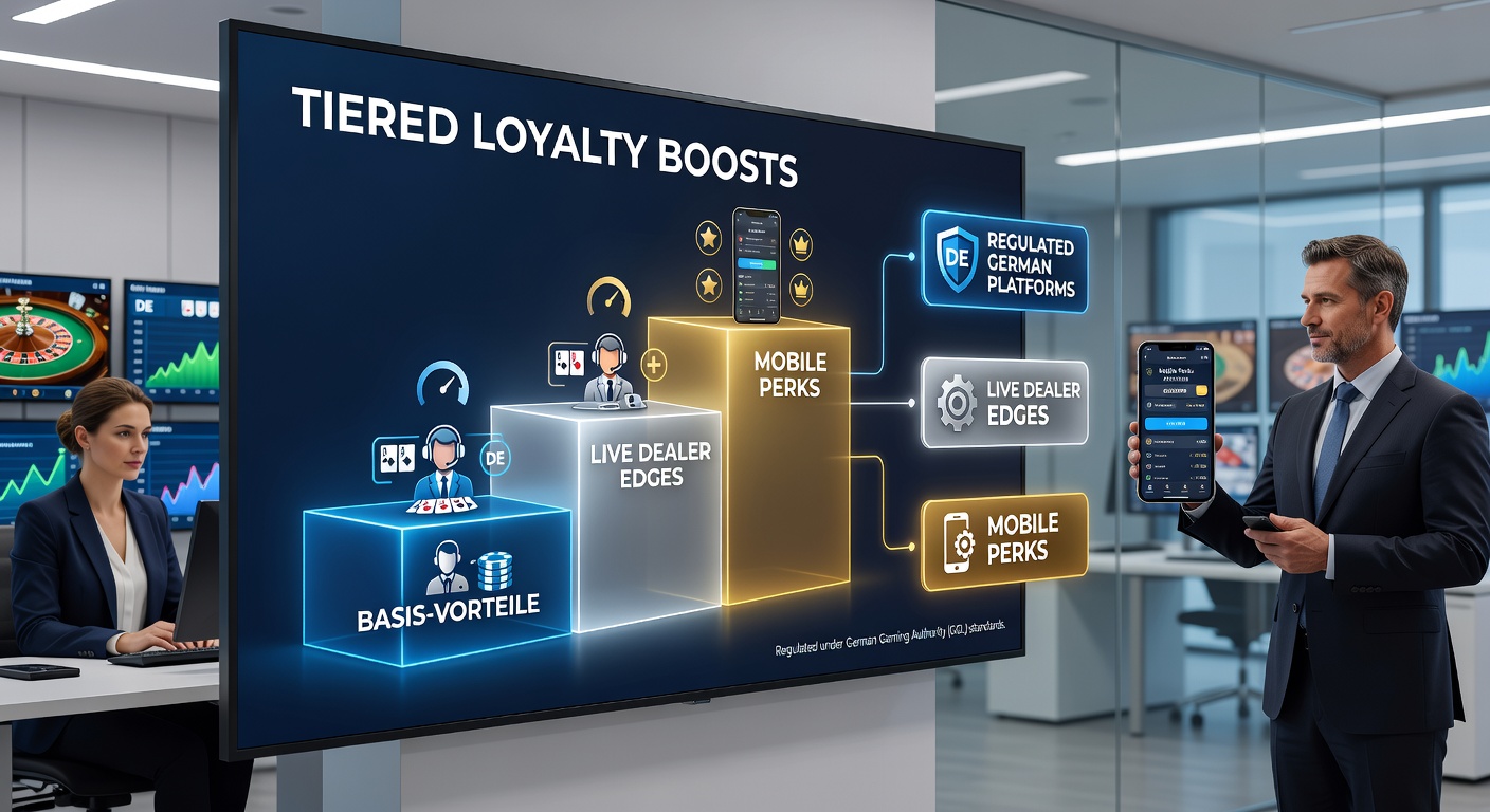 Grafik zu gestuften Loyalitätsprogrammen mit Live Dealer und Mobile-Features auf deutschen Casino-Plattformen
